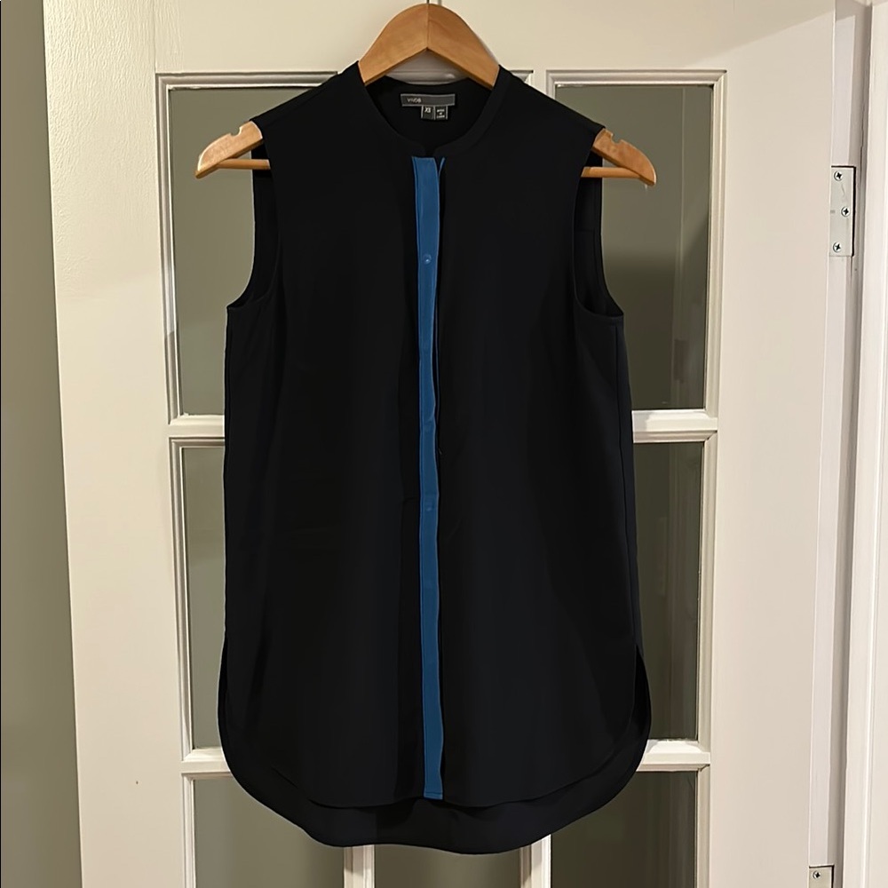 Black Sleeveless Top with Blue Accent